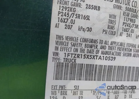 1999 Ford Ranger Xlt from USA, damaged, VIN 1FTZR15X5XTA10539